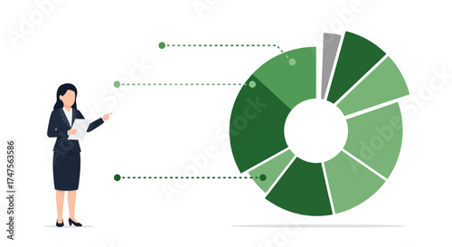 Presentation Of Statistical Data Chart By Businesswoman With Illustration Design