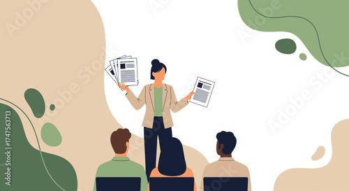 Presentation Skills: Woman Presenting Information With Visual Aids To Group