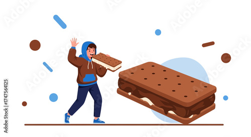 Playful Scene Of A Delightful Person With An Ice Cream Sandwich Delicious Dessert