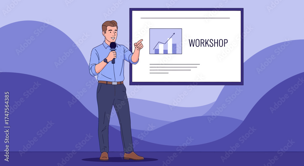 Fototapeta premium Presenter Leading A Workshop And Pointing At Financial Data With His Finger