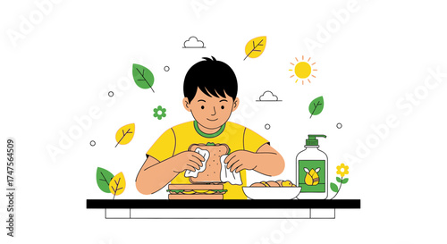 Preparing a Sandwich: Simple Illustration of Young Person Crafting Meal In Delightful Setting