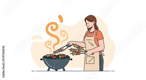 Preparing Delicious Kebabs On A Grill While Enjoying A Beautiful Summer Day Outside