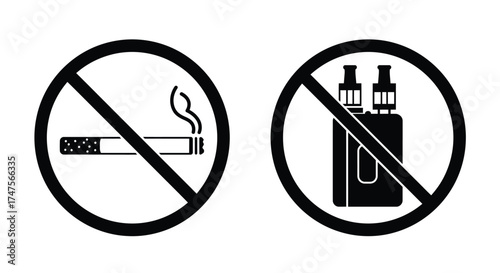 No smoking and vaping allowed prohibition signs depicting cigarettes and e cigarettes