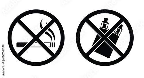 No smoking and vaping allowed prohibition signs with cigarette and e cigarette