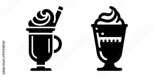 Modern Minimalist Mocha Icon, Flat Silhouette of a Coffee Cup with Cream Vector for Café Illustration Design