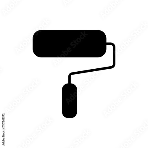 Simple Black Silhouette Icon of Paint Roller