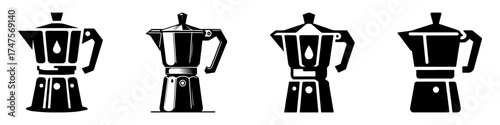 Modern Minimalist Moka Pot Icon, Flat Silhouette of a Coffee Maker Vector for Café Illustration Design