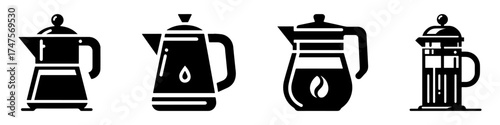 Modern Minimalist Coffee Kettle Icon, Flat Silhouette of a Beverage Tool Vector for Café Illustration Design