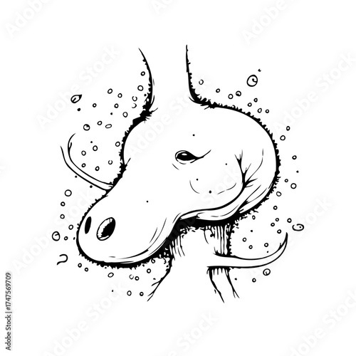 Whimsical mythical creature head illustration with abstract shapes a creative design and