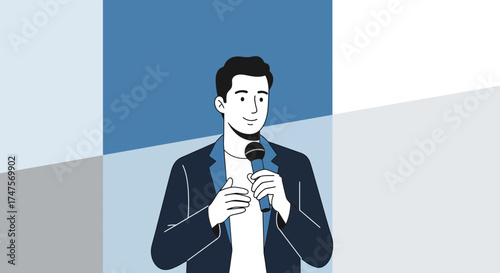 Presenter With A Microphone: A Modern Illustration For Business, Events, And More