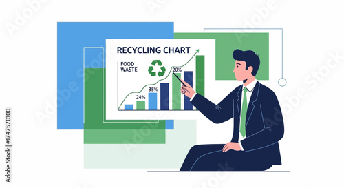 Presenting Growth And Showing Recycling Data, Highlighting Environmental Focus, Sustainable Progress