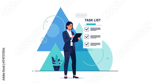 Professional Woman Creating Task List, Executing Strategy And Managing Goals Efficiently