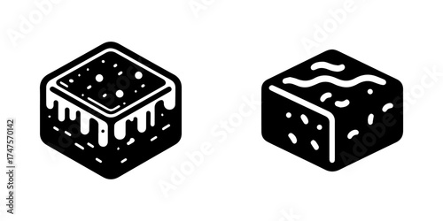 Modern Minimalist Brownie Piece Icon, Flat Silhouette of a Dessert Vector for Café Illustration Design