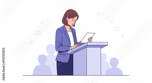 Professional Woman Delivering Speech At A Podium During A Business Conference Event