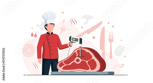 Professional Chef Measures Meat Temperature For Perfection In Exquisite Culinary Setting