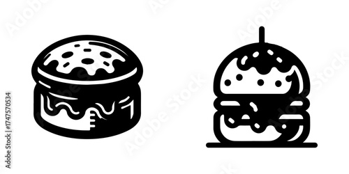 Modern Minimalist Scone with Jam Icon, Flat Silhouette of a Pastry Vector for Café Illustration Design