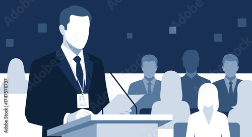 Public Speaker Addressing Audience During Conference Or Business Presentation Event