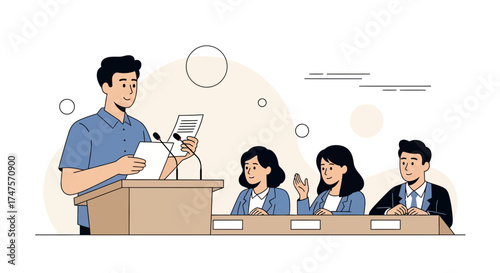 Public Speaking Event Depicts Presenter and Panel Members Engaged in The Session