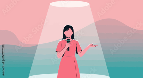 Public Speaking Presentation Under Spotlights: A Woman Delivering An Inspiring Speech