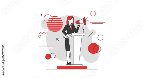 Public Speaking Icon: A Woman With Megaphone Delivering A Powerful Statement