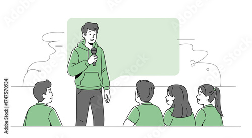 Public Speaking Event Depicted With Leader Presenting Concept To Audience In An Example