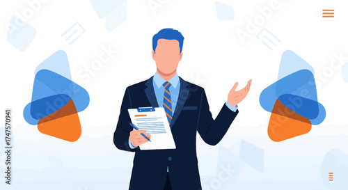 Professional Man in Suit Presenting Information with Graphics for Business Purposes