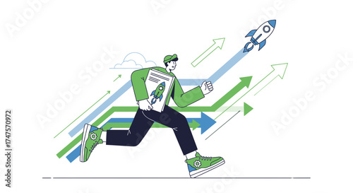 Rapid Development And Business Advancement Depicted In Dynamic Illustrated Form