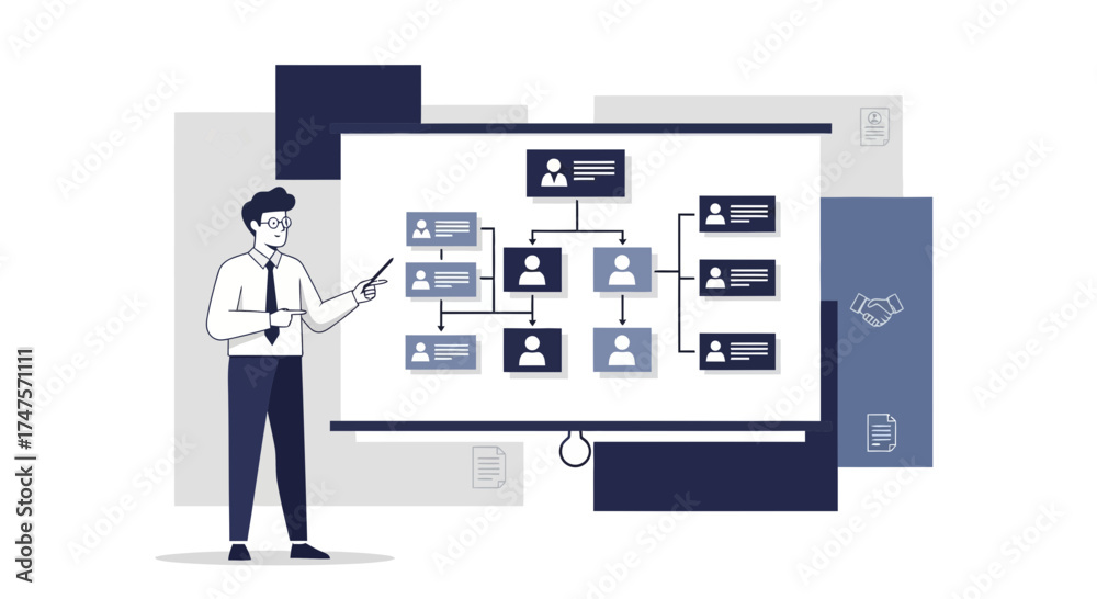 Fototapeta premium Professional Presenting a Team Hierarchy to Illustrate Organizational Structure Graphics