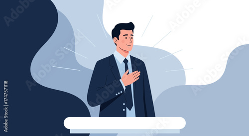 Professional Presenter Expressing Confidence and Honesty Vector Illustration Art