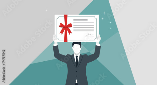 Professional Presenting Award Certificate With Red Ribbon And Achievement Concept Illustration