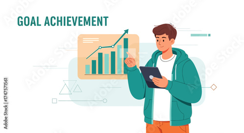 Reaching Success With Data Analysis, Business Strategy, and Technology Illustration