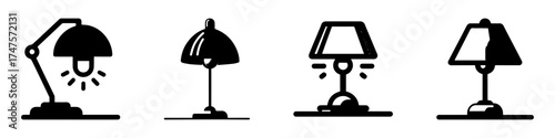 Modern Minimalist Table Lamp with Warm Light Icon, Flat Silhouette of Lighting Vector for Home and Café Illustration Design