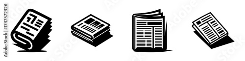 Modern Minimalist Folded Newspaper Icon, Flat Silhouette of Reading Material Vector for Home and Café Illustration Design