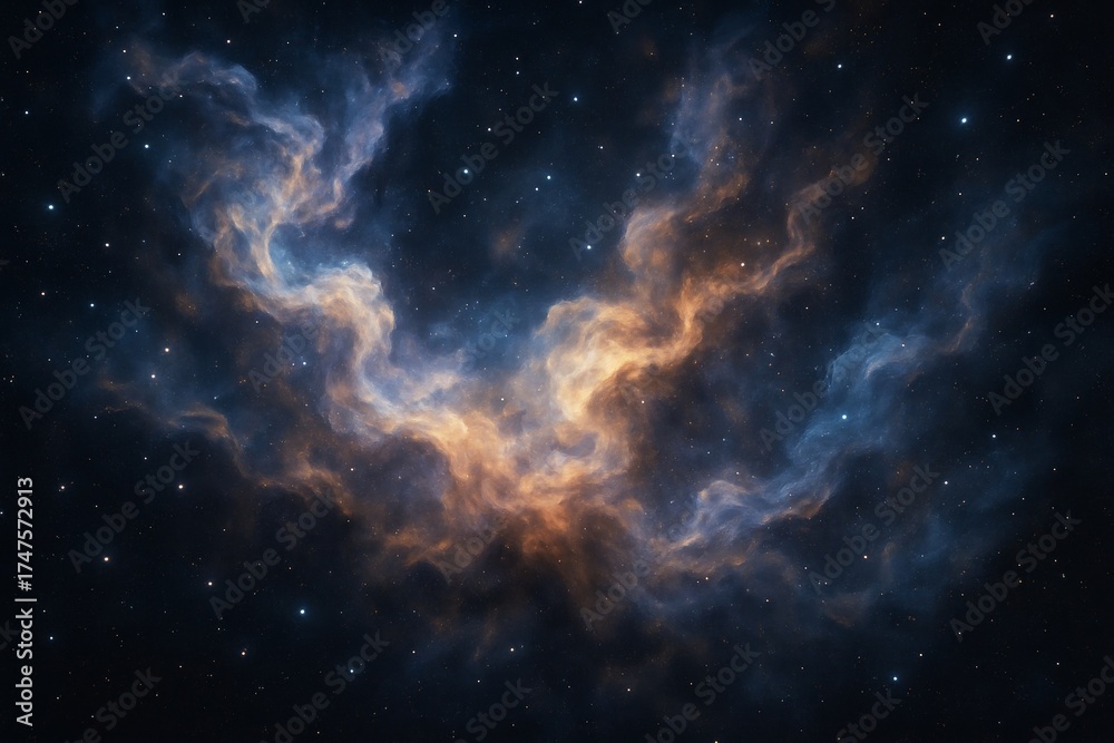Fototapeta premium Glowing nebula clouds in deep space with soft light and stars forming a cosmic background concept for science and astronomy themes. Ai generative