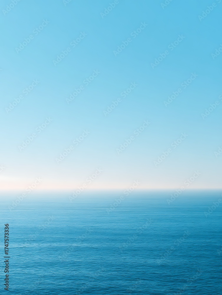 Obraz premium Peaceful Landscape, Blue Sea and Cloudless Sky Horizon