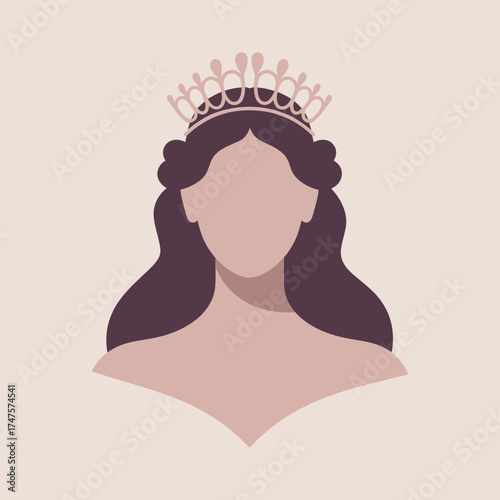 Illustration of a woman with a crown and flowing hair isolated on transparent background