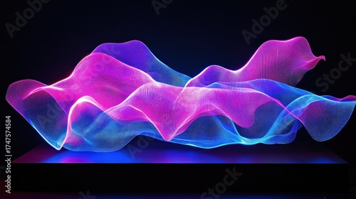 A vibrant abstract background with flowing neon waves in pink, purple, and blue, creating a sense of energy and motion against a dark canvas