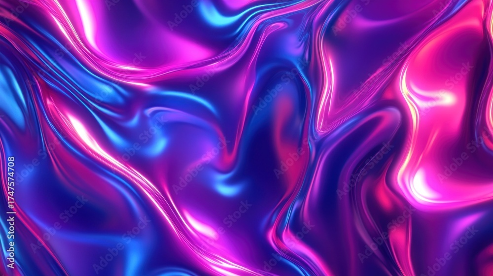 Obraz premium A vibrant abstract background with glowing neon lines, swirling light trails, and gradients in shades of purple, pink, and blue, creating a sense of motion and fluidity