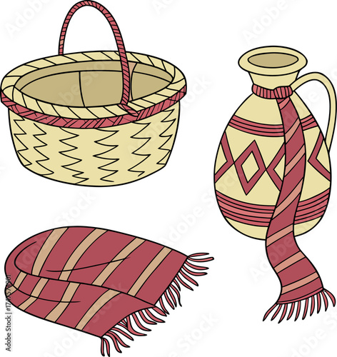 Traditional ethnic pottery and textile illustration