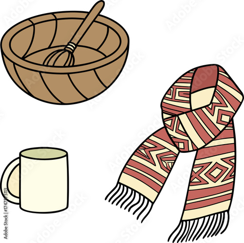 Traditional ethnic pottery and textile illustration