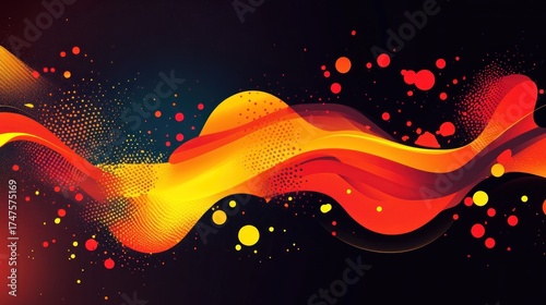 A vibrant abstract design with bold splashes of color like red, orange, and yellow, contrasted by dark shadows and glowing edges, creating a lively and energetic backdrop