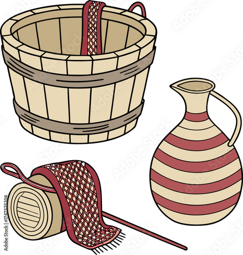 Traditional ethnic pottery and textile illustration