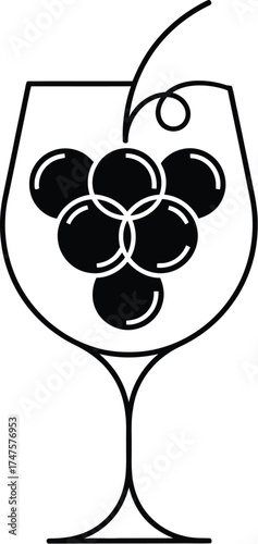 Elegant wine glass with grapes minimalist modern icon for wine industry