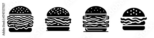 Modern Minimalist Bacon Burger Icon, Flat Silhouette of a Burger with Bacon Vector for Food Illustration Design