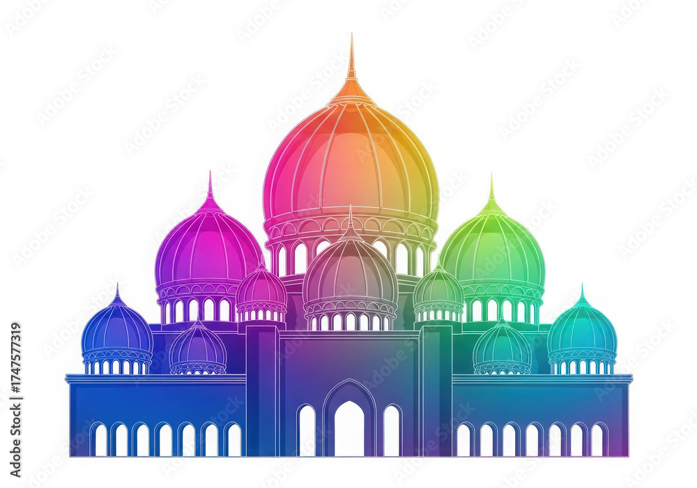 Fototapeta premium Colorful islamic mosque architecture with rainbow gradient domes