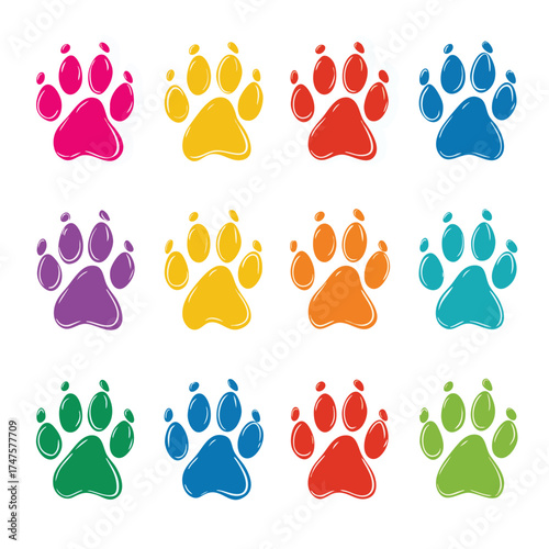 Paw vector foot trail print of cat. Dog, pattern animal tracks isolated on white background, backgrounds, vector icon Illustration