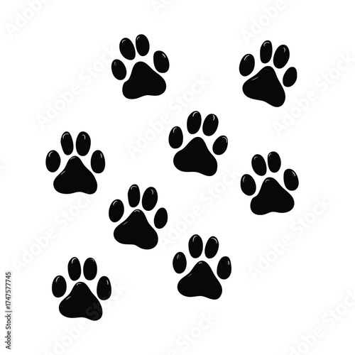 Paw vector foot trail print of cat. Dog, pattern animal tracks isolated on white background, backgrounds, vector icon Illustration