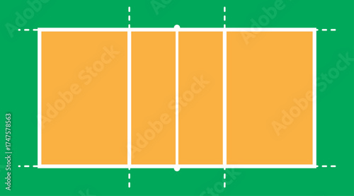 A vector illustration depicting a standard volleyball court layout with clear boundary lines and net divisions.