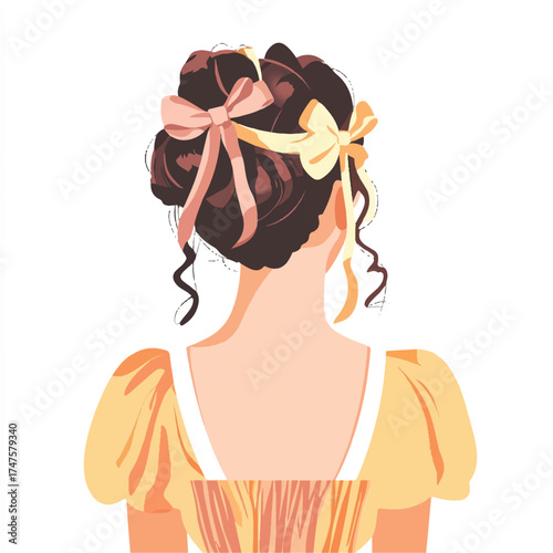  Illustration of a Woman from Behind with a Romantic Bow Hairstyle.