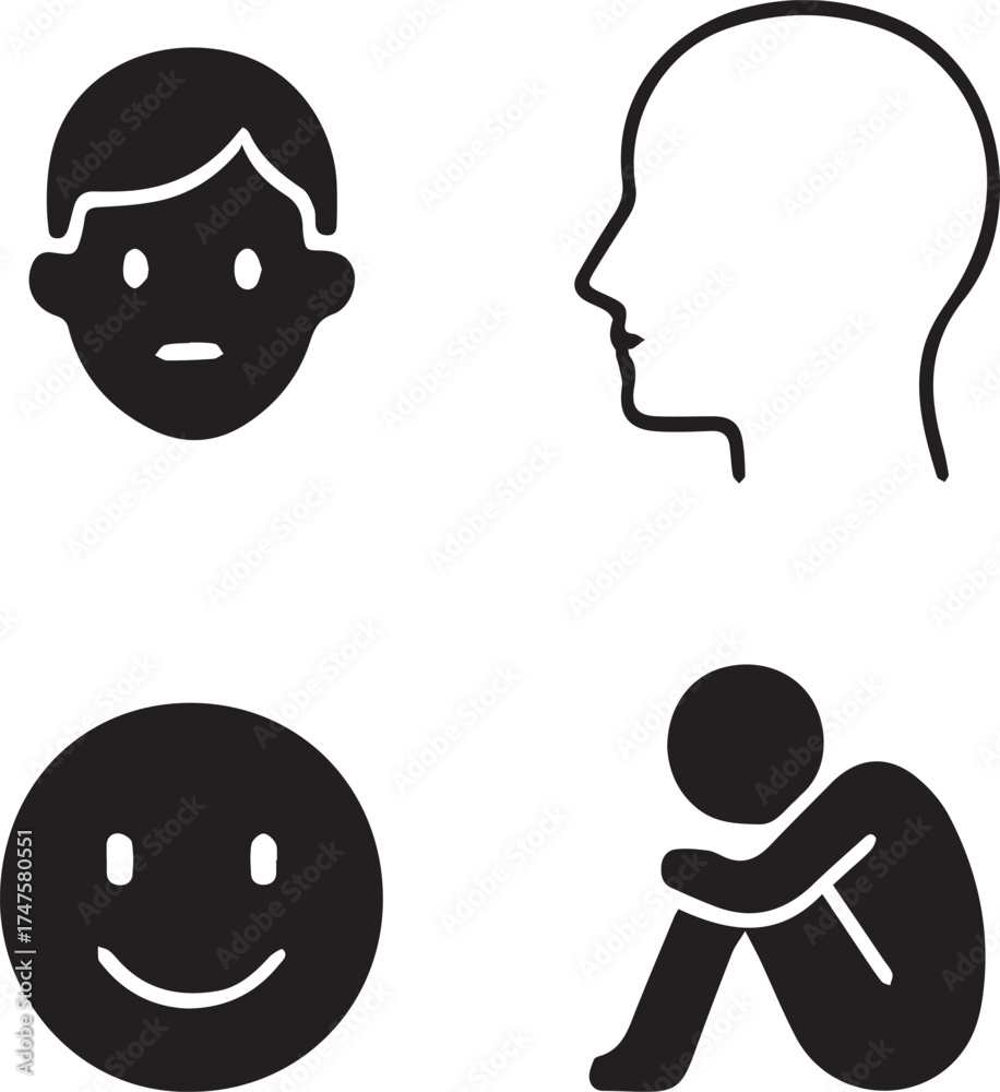 Fototapeta premium Stock image result description: Vector illustration of man and woman cartoon faces or avatars with different expressions, hair, and a beard or smile